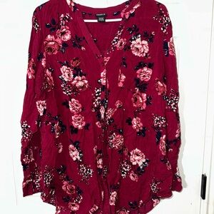 Torrid Women's Burgundy Floral Blouse
